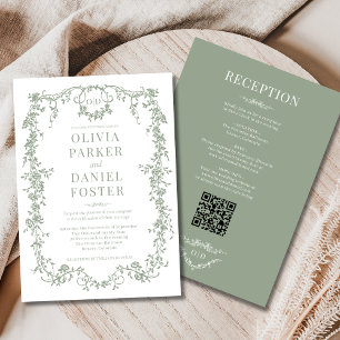 Convites Floral All in One Victorian Sage Green Wedding