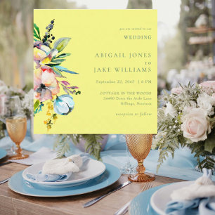 Convites Floral Amarelo Amanteigado de Verão Quadrado Casam