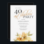 Convites Floral Amarelo Elegante 40 e aniversário fabuloso<br><div class="desc">Este convite tem uma elegância agradável que é perfeita para o seu evento especial. Este design apresenta flores amarelas suaves e tipografia personalizada em um fundo branco nítido. O verso apresenta uma elegante cor preta. Adicione suas informações para completar a aparência.</div>