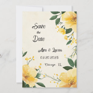 Convites Floral Amarelo Elegante Salve a placa de data