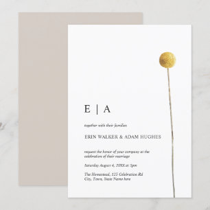 Convites Floral Amarelo Haste Simples Aquarela Minimalista