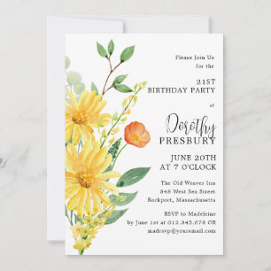Convites Floral Amarelo Primavera aniversário de 21 anos