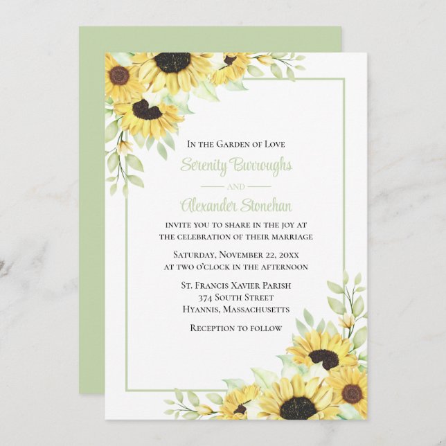 Convites Floral Amarelo Verde Vidro Girassol Casamento (Frente/Verso)