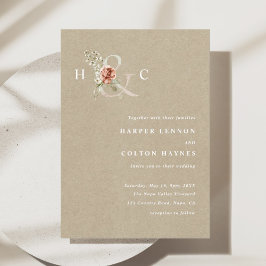 Convites Floral Ampersand Elegant Watercolor Wedding Kraft