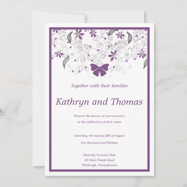 Convites Floral and butterfly wedding invitation (Frente)