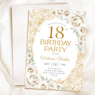 Convites Floral Aniversário de 18 anos Creme Dourado