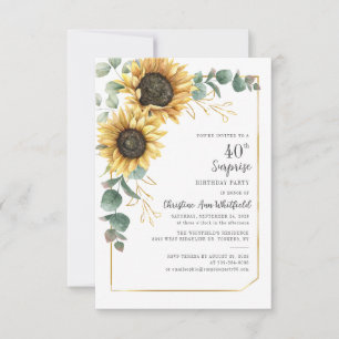 Convites Floral Aniversário de 40 anos Girassol Eucalipto