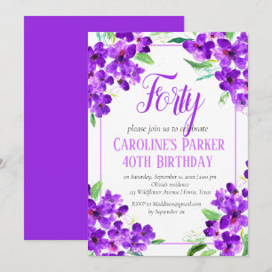 Convites Floral aniversário de 40 anos violeta russa