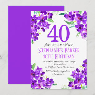 Convites Floral aniversário de 40 anos violeta russa