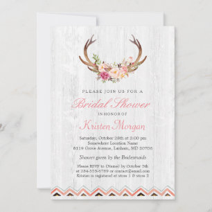 Convites Floral Antler Boho Chá de panela Russo de Madeira