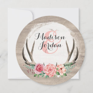 Convites Floral Antlers Rustic Wedding Personalizado Casual