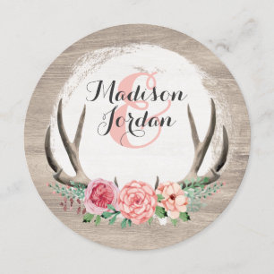 Convites Floral Antlers Rustic Wedding Personalizado Casual