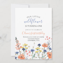 Convites Floral aquarela de flor silvestre primeiro anivers