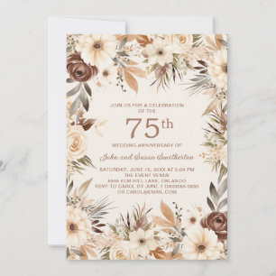 Convites Floral Aquarela Marrom Creme 75º Aniversário