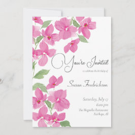 Convites Floral Aquarela Rosa Vibrante