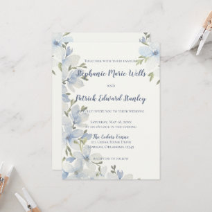 Convites Floral Aquarela Texturizada em Azul e Verde