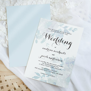 Convites Floral Azul Chic com Casamento Calliográfico