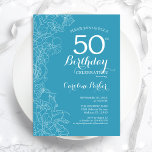 Convites Floral Azul Claro 50ª Festa de aniversário<br><div class="desc">Floral Azul Claro 50º Convite de aniversário. Design minimalista moderno com desenhos botânicos em destaque e letra de script de tipografia. Simples trendy convida cartão perfeito para uma festa de na moda. Pode ser personalizado para qualquer idade. Impressos convites Zazzle ou modelo de impressão digital instantânea para download.</div>