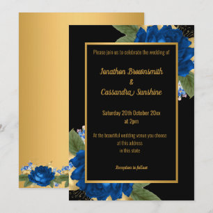 CONVITES FLORAL AZUL DOURADA SIMPLES E MODERNA CASAMENTO TO