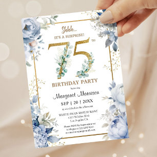 Convites Floral Azul Elegante com Festa de aniversário 75