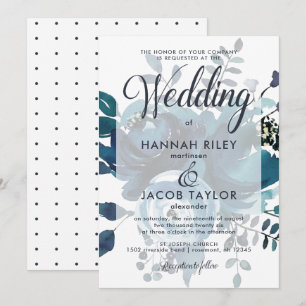 Convites Floral Azul Inspirado Vintage com Casamento de Pon