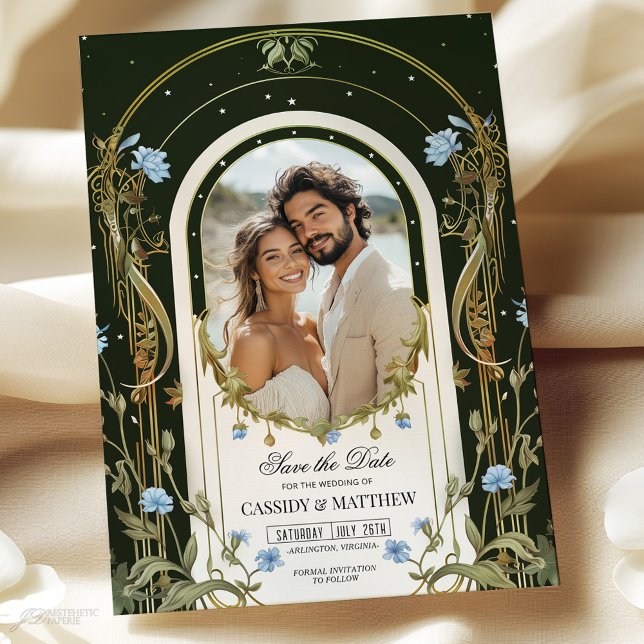 Convites Floral Azul Único Salvar a Data da Foto (Criador carregado)