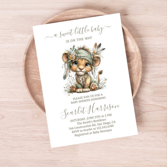 Convites Floral baby lion Baby Shower Invitation (Criador carregado)