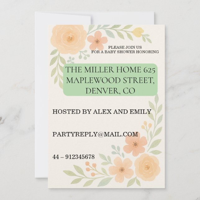 Convites Floral Baby Shower Invitation (Verso)