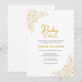 Convites Floral Baby Shower invitation, gold tones