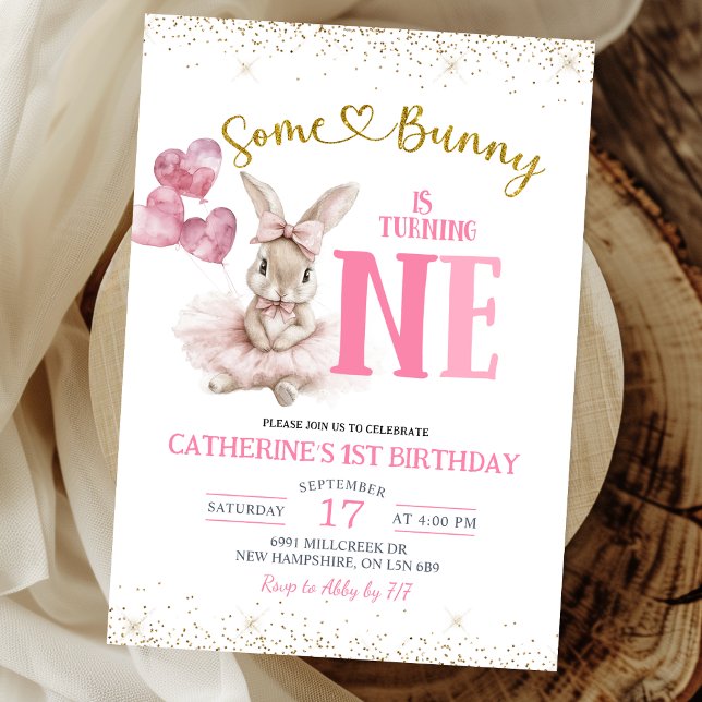 Convites Floral Ballerina Bunny First Birthday Invitation (Criador carregado)