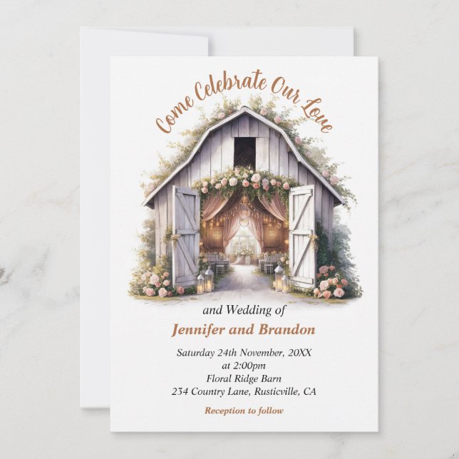 Convites Floral Barnyard Wedding (Frente)