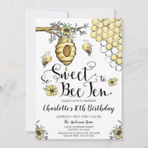 Convites Floral Beehive Mel So Doce Abelha 10º Aniversário