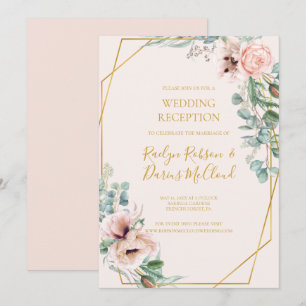 Convites Floral Bege Elegante   Recepção de Casamento Paste