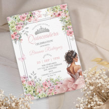 Floral Bege Rosa e Verde Borboleta Quinceañera