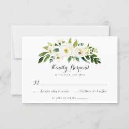 Convites Floral Beige White Greenery Elegante Crest RSVP