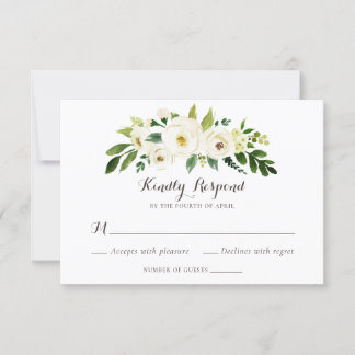 Convites Floral Beige White Greenery Elegante Crest RSVP