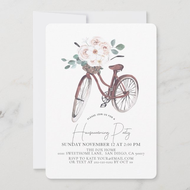 Convites Floral Bicycle Watercolor Party (Frente)