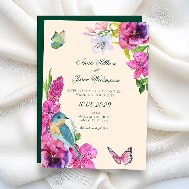 Convites Floral bird butterfly wedding  (Criador carregado)