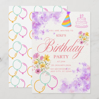 Convites Floral Birthday Party Invitation Elegant & Color