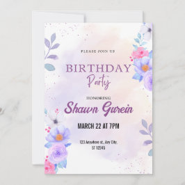 Convites Floral Birthday personalizado