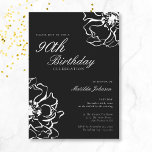 Convites Floral Black and White 90th Birthday<br><div class="desc">Convite de Aniversário Floral de 90 Branco e Preto. Nosso design de convite apresenta um incrível motivo floral preto e branco, combinando simplicidade com sofisticação. Os delicados motivos florais contrastam lindamente com o fundo estaladiço, criando um olhar simples e elegante. Junte-se a nós para uma noite inesquecível onde todos os...</div>