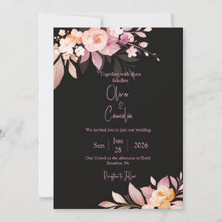 Convites Floral Black & Blush Rose Wedding