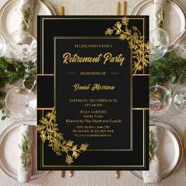 Convites Floral Black Dourado Surprise Retirement Party 202