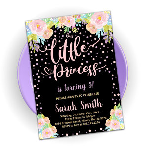 Convites Floral Black Princess Birthday