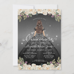 Convites Floral Black Silver Cinza Glam Princess Quinceaner