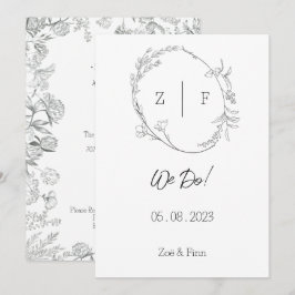 Convites Floral Black & White Botanical Line Art Invitation