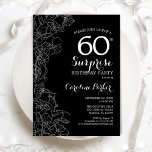 Convites Floral Black White Surprise 60th Festa de aniversá<br><div class="desc">Floral Black White Surprise 60º Convite de aniversário. Design minimalista moderno com sotaques botânicos e letra de escrita tipográfica. Simples cartão de convite floral perfeito para uma festa surpresa na moda. Pode ser personalizado para qualquer idade. Impressos convites Zazzle ou modelo de impressão digital instantânea para download.</div>