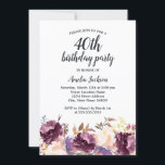 Convites Floral Bloom Purple Watercolor aniversário de 40 a<br><div class="desc">Mais bonito Convites Florais de Aniversário na Loja Little Bayleigh!</div>