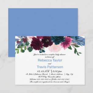 Convites Floral Blooms Blue - Chá de fraldas 3x5 de Casais