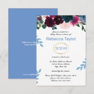 Convites Floral Blooms Blue Vertical - Chá de fraldas 3x5